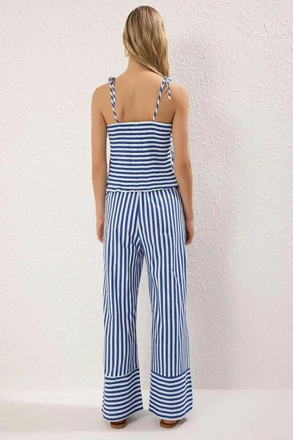 Strapless Thin Strap Blouse and Wide Leg Trousers Co-ord