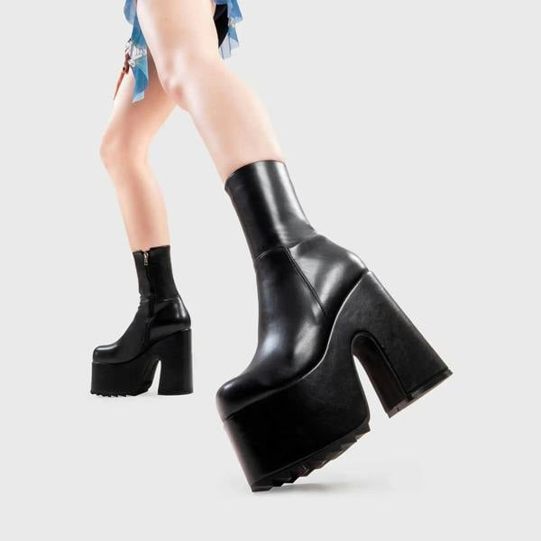 Lamoda Night Train BlackPU Chunky Platform Ankle Boots Trendy Chic Bold