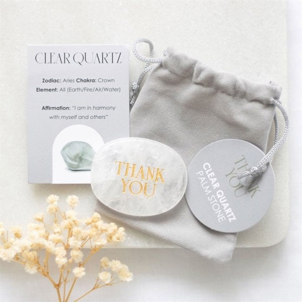 Serano Thank You Clear Quartz Crystal Palm Stone