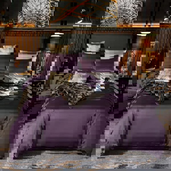 Anyhouz Anycozy Bed Sheet Purple Light Grey Ultra Soft Luxury Egyptian Cotton Bedding Cover UK King Size 4 Pcs Bed Set