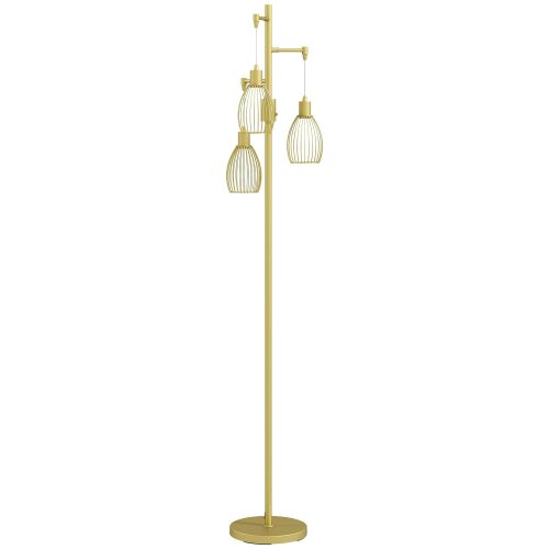 Wyld Haus Rodi Metal Gold Tone Industrial 3 Light Floor Lamp With Wire Cage Shades