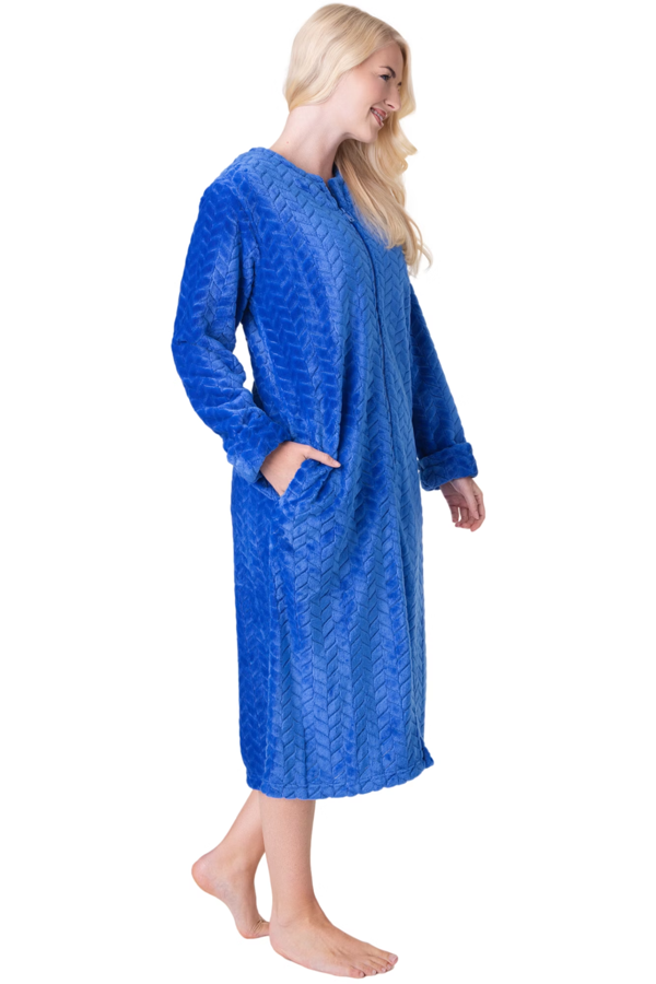 Camille Supersoft Zip Front Embossed Housecoat