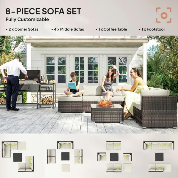 Wyld Haus Dobazi  Mixed Brown Rattan 6 Seater Corner Sofa Set With Cushions And Glass Coffee Table
