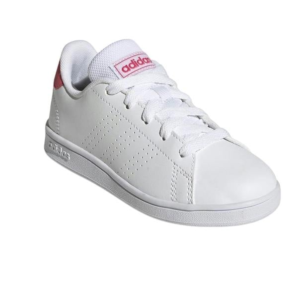 Adidas Childrens/Kids Advantage Leather Flat Trainers - White/Pink - 