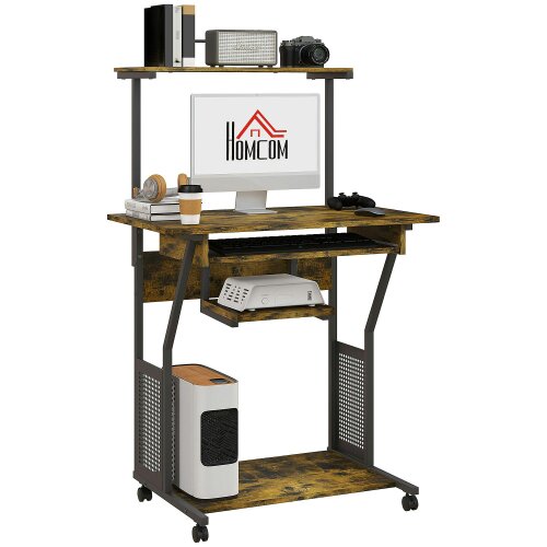 Wyld Haus Nisuke 80cm Brown And Black Work Home Office Desk With Sliding Keyboard Tray And Storage