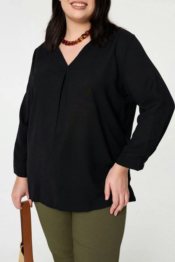 Black | Curve Lace Back Long Sleeve Relaxed Top