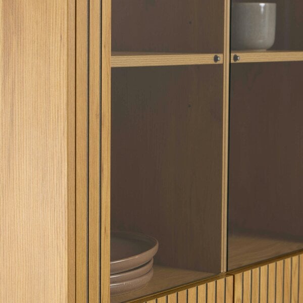 Wyld Haus Brisbane Slatted Wild Natural Oak Display Cabinet 4 doors 6 Shelves