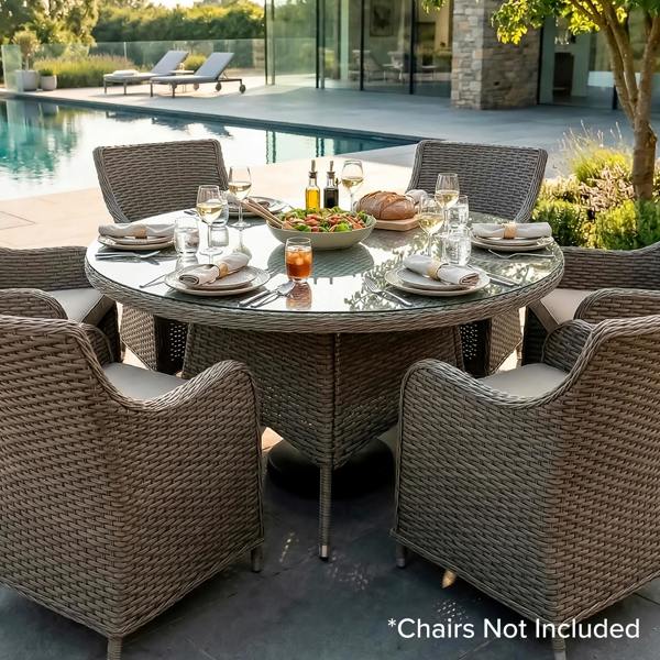 Dellonda Chester Rattan Wicker Outdoor Dining Table with Tempered Glass Top - DG67