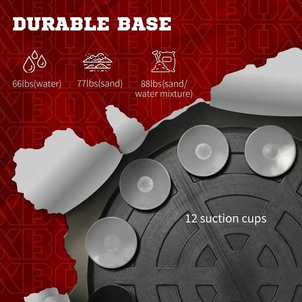 Black weighted base with textured surface and suction cups for boxing stand