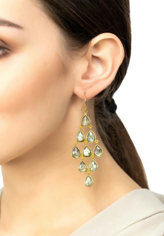 Latelita Erviola Gemstone Cascade Earrings Gold Labradorite