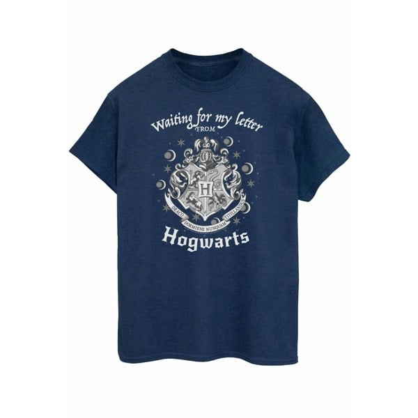 Harry Potter Womens Waiting For My Letter Hogwarts Cotton Boyfriend T-Shirt - Navy Blue