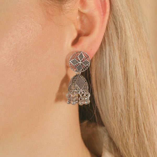 The Colourful Aura Geometric Indian Oxidised Boho Drop Dome Ethnic Jhumki Earrings