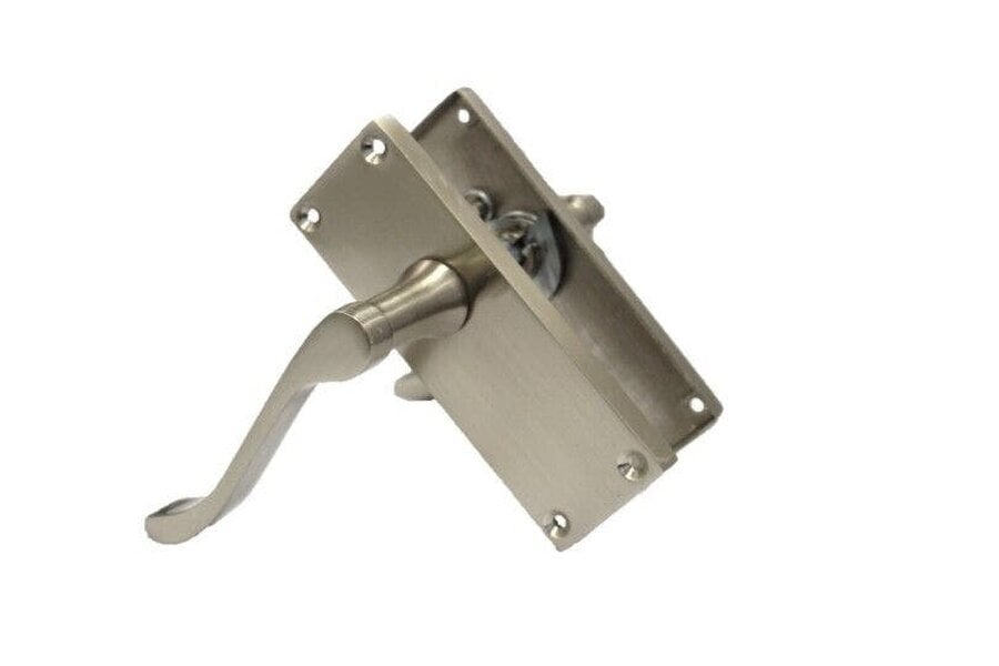 EDH Door Hardware Satin Nickel Victorian Scroll Door Handles – Modern Lever Latch Handles on Backplate – 118mm x 42mm