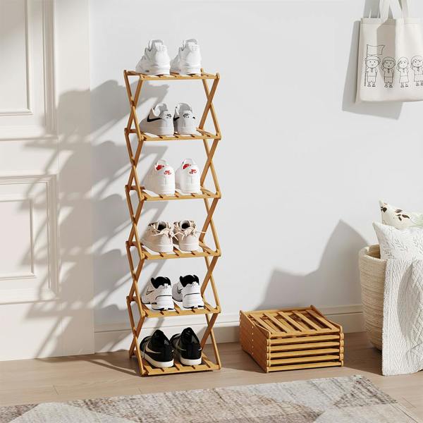 Living and Home 9/8/7/6 Tier Bamboo Folding Shoe Rack Shoe Storage Organiser