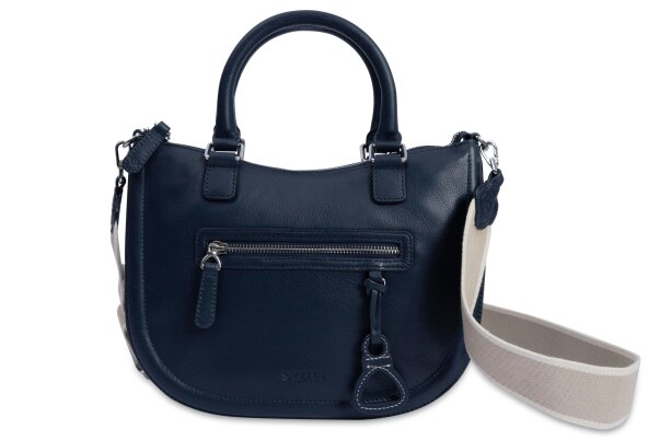 SADDLER "Chloe" Real Leather Twin-Handle Handbag with Crossbody Strap - Handmade, with Keepsake Pouch - Navy