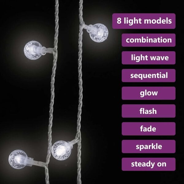 Berkfield Globe Fairy String Lights 20m 200 LED Cold White 8 Function