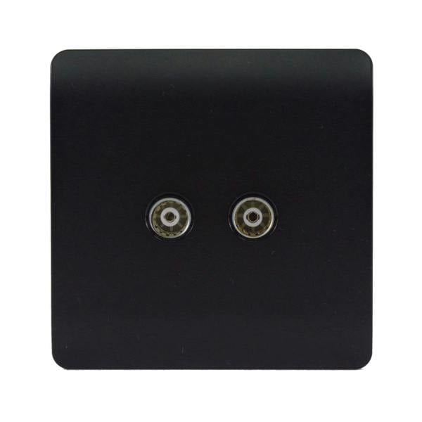 Trendi Switch 2 Gang Female Co-Axial Television Socket in Matt Black