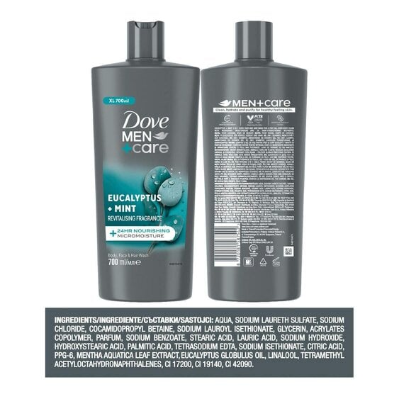 Dove Men+Care Eucalyptus + Mint 3-in-1 Hair, Face and Body Wash 3x700 ml