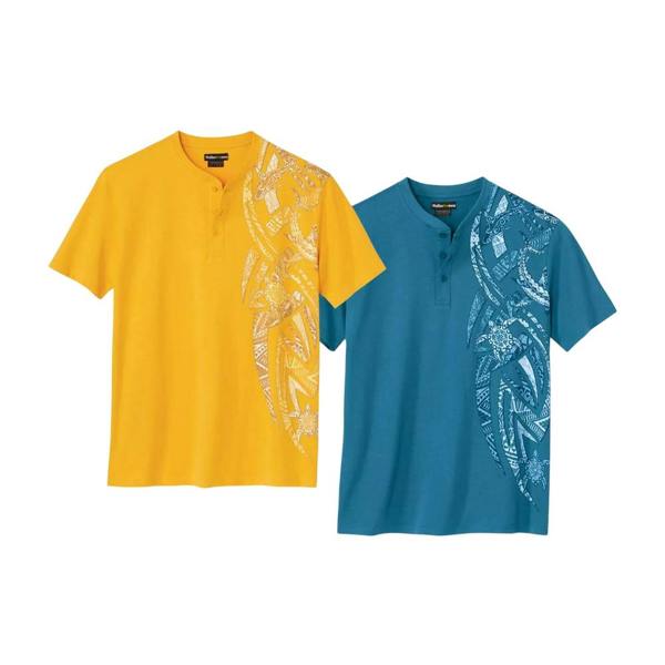 Atlas For Men Mens T-Shirt (Pack of 2) - Blue/Yellow - 