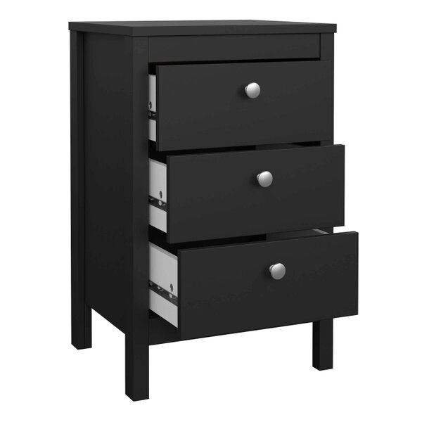 Wyld Haus Gossmere Matt Black Bedside Table 3 Drawers