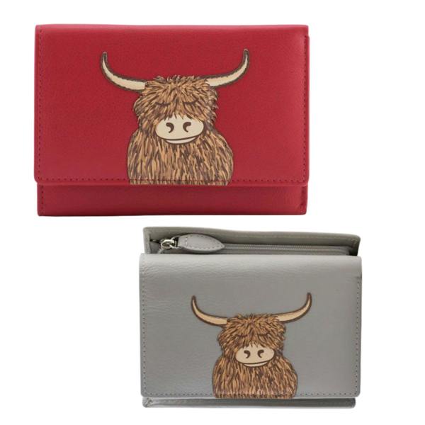 Mala Leather Bella Highland Cow Limited Edition Trifold Purse