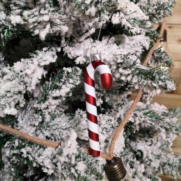 Samuel Alexander Set of 6 12cm Glass Red and White Stripe Candy Cane Christmas Tree Decorations