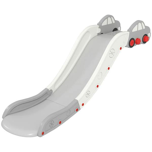 Grey kids bed slide with long ramp and molded car-style ends