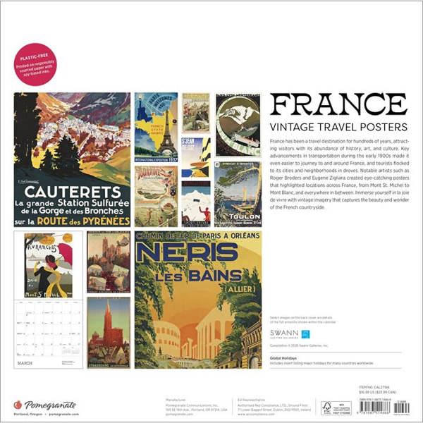 France, Vintage Travel Posters Calendar 2027, Wall Calendars, Month To View, Travel, Gift