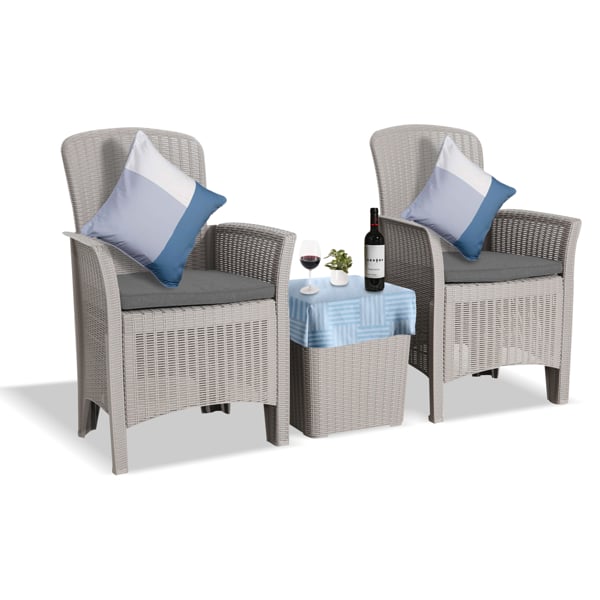 Centurion Supports OPHELIA 3-Piece Rattan Garden Furniture High Back Armchair Set with Side Table in Grey