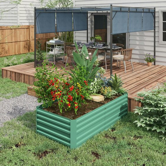 Outsunny Raised Beds for Garden, Galvanised Steel Outdoor Planters with Multi-reinforced Rods for Vegetables, Plants, Flowers and Herbs, 180x90x59 cm - Green