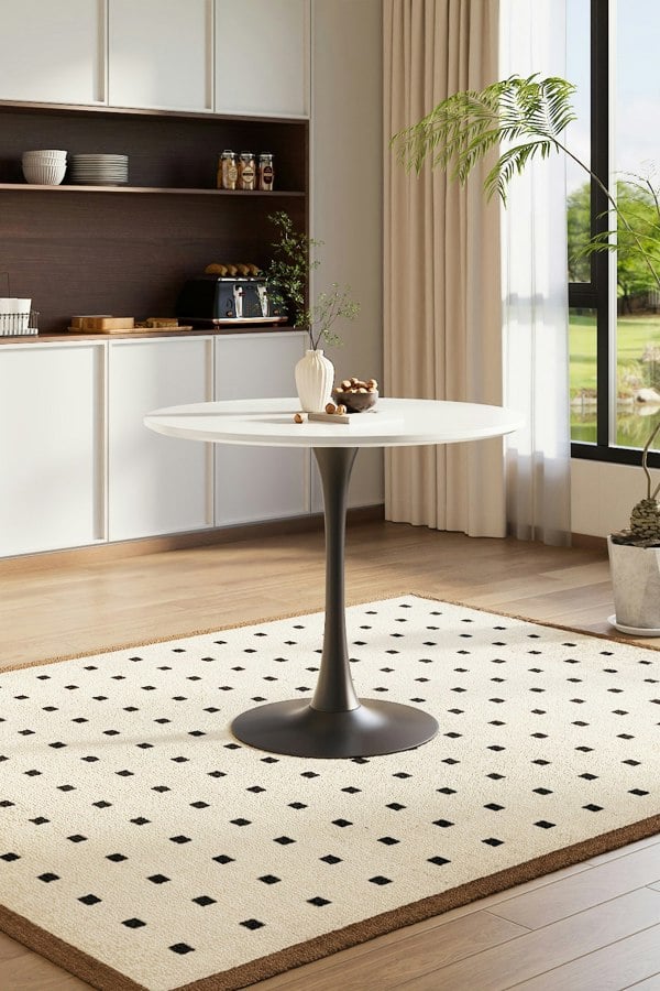 Living and Home Round Dining Table with Black Metal Base & MDF Top