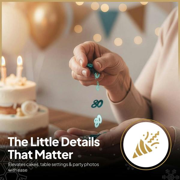 80th Birthday Blue and Silver Confetti Pack, Metallic Foil Table Decoration for Party Displays image 9