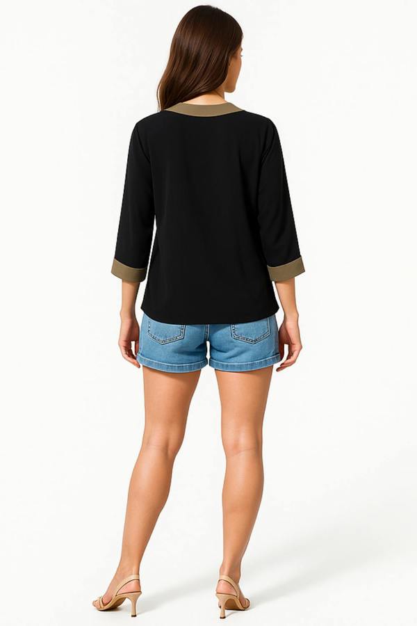 Hoxton Gal Oversized Top With Khaki Tape Collared Details In Black
