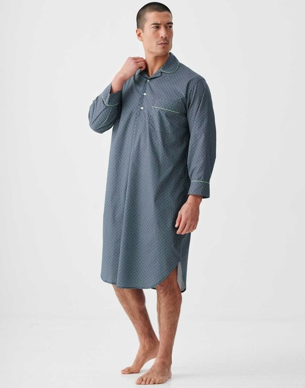British Boxers Men's Crisp Cotton Nightshirt – Geometric Moorland