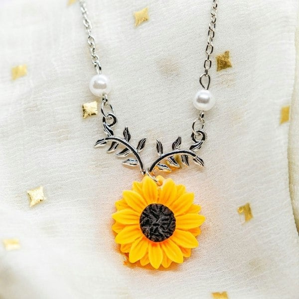 The Colourful Aura Sunflower Charm Pearl Daisy Flower Summer Beach Pendant Necklace