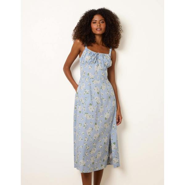 Blue Vanilla Midi Milkmaid Floral Dress