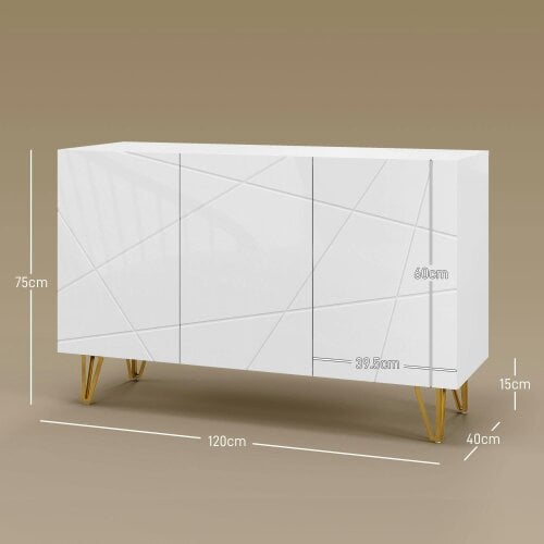 Wyld Haus Sarota High Gloss White Luxe Sideboard With Hairpin Legs