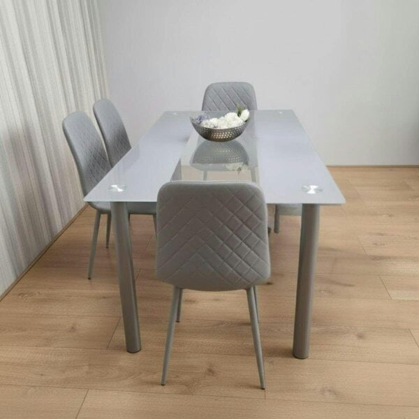 Kosy Koala Grey Glass Dining Table Set With 4 Grey Faux Leather Chairs Kitchen Dining Room Furniture