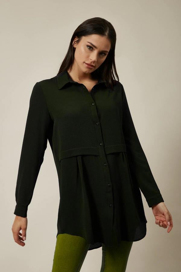 Hoxton Gal Long Sleeves Oversized Shirt In Khaki