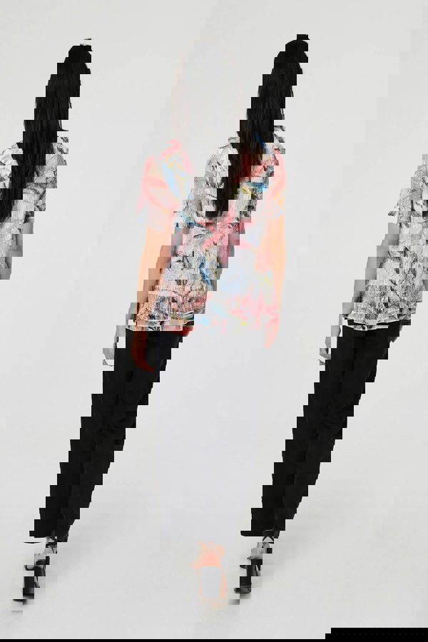 Pink | Floral Short Sleeve Mesh Layered Top
