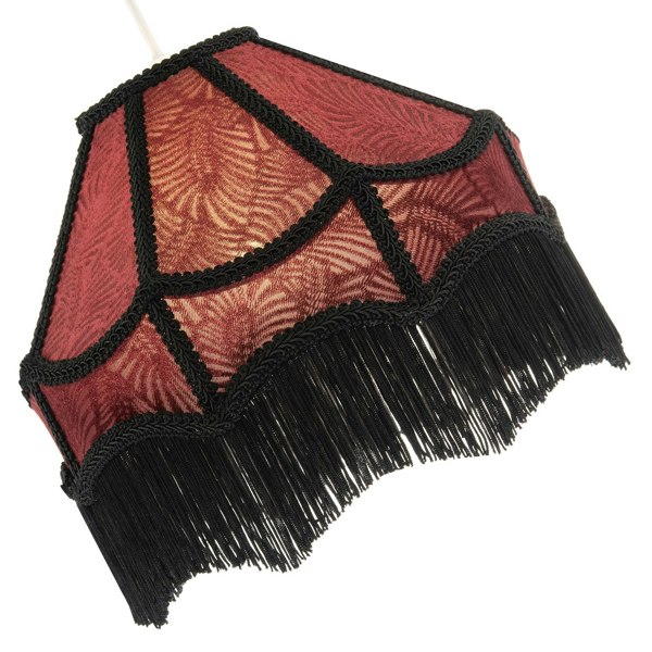 Vintage Victorian Style Lamp Shade in Burgundy with Black Tassels Image 5