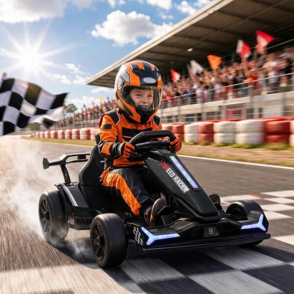 24V Electric Go Kart for Kids 6-12 Years with Drift Mode, Adjustable Seat, 3 Speed, Slow Start, Black