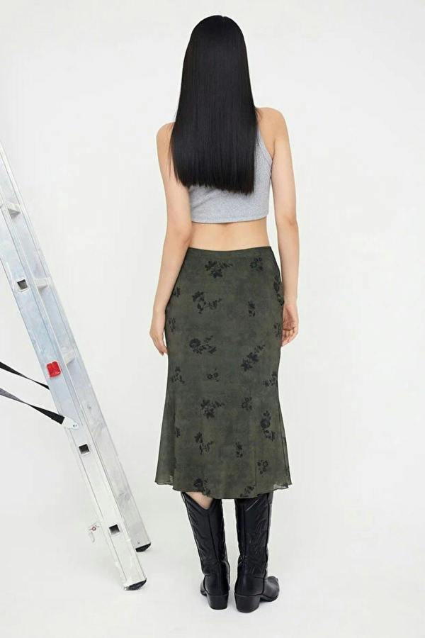 WOVCOR Floral Print Bodycon Tulle Stretch Knit Skirt