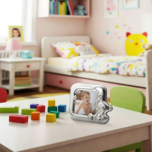 Square Shaped Teddy Bear Baby Photo Frame with Small Diamante Stars Image 6