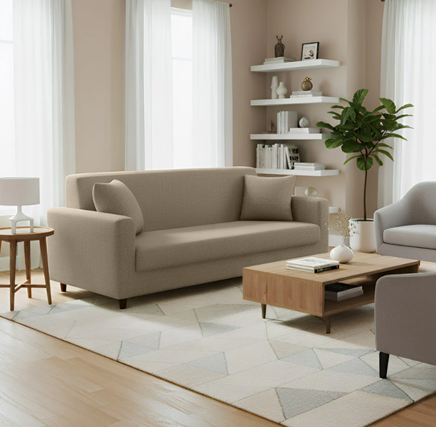 Anyseat 3 Seater Sofa Cover Plain Beige Style and Protection For Living Room Sofa Chair Elastic Stretchable Slipcover