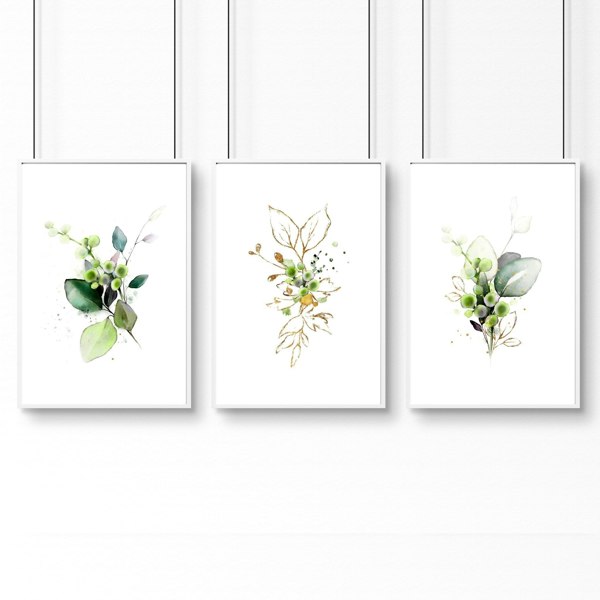 Botanical print framed | set of 3 wall art for home office decor