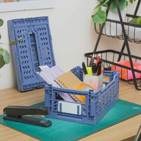 JVL STACKIT - Plastic Foldable Storage Crate - 4L - Blue