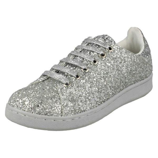 Spot On Ladies Spot On Glittery Lace Up Trainers