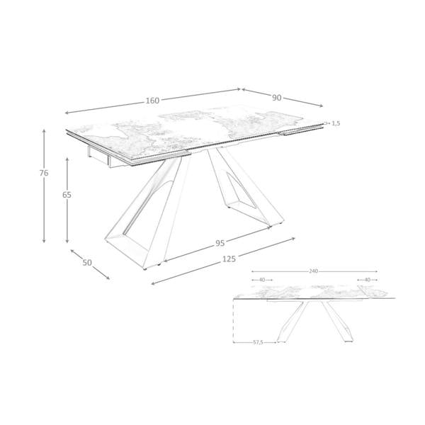 Angel Cerdá Rectangular extending dining table in porcelain marble and taupe grey steel 1117