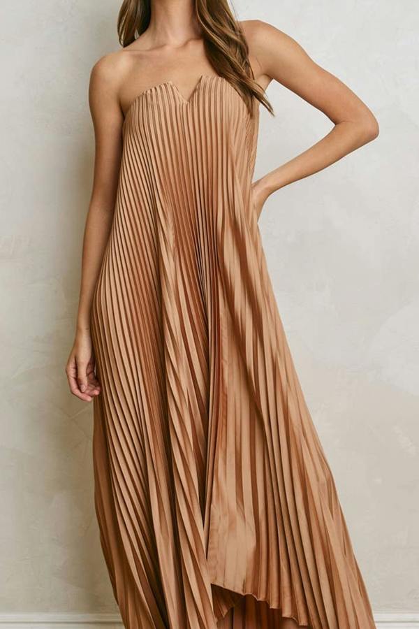 BALOU Womens Satin Pleated Maxi Dress